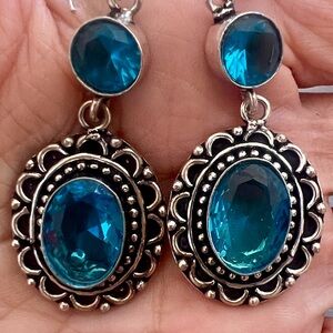 ELEGANT SWISS BLUE TOPAZ HANDMADE EARRINGS IN STERLING.